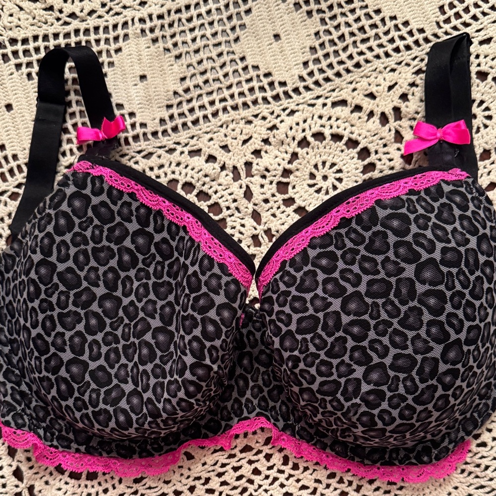 Victoria's Secret Black Leopard Bra with Pink Lace